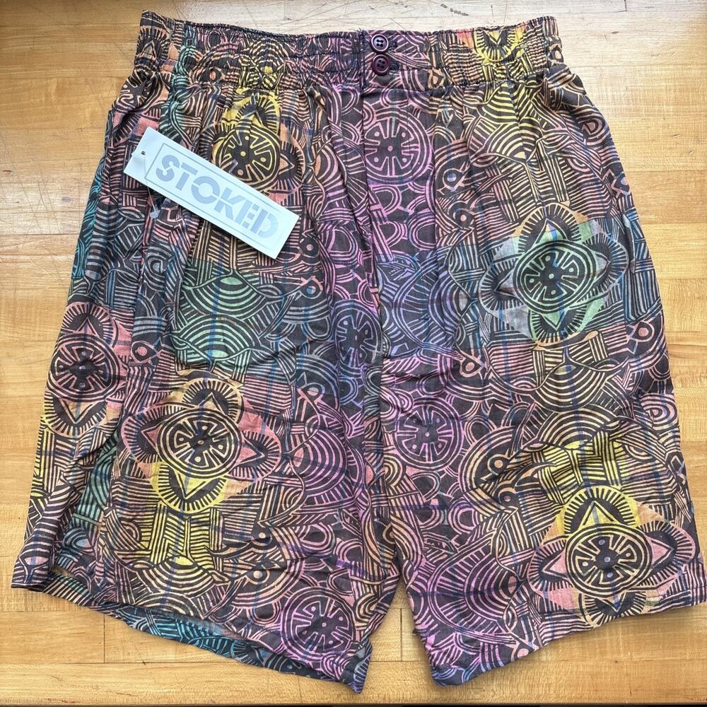 Deadstock VINTAGE 80s 90s STOKED Swim Trunks SHORTS 100% COTTON NOS NWT Medium